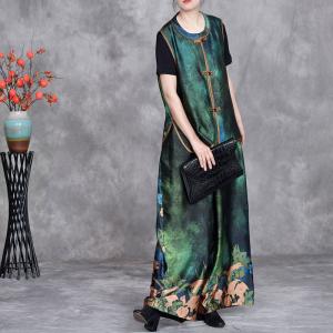 Frog Buttons Green Glittering Waistcoat with Printed Silk Pants