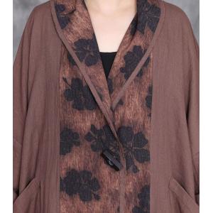 Oversized Coffee Printed Linen Cocoon Cardigan