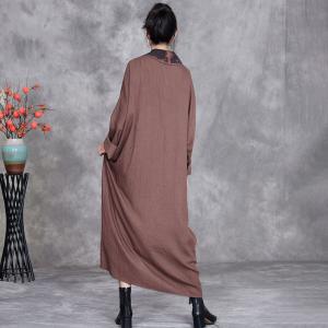 Oversized Coffee Printed Linen Cocoon Cardigan