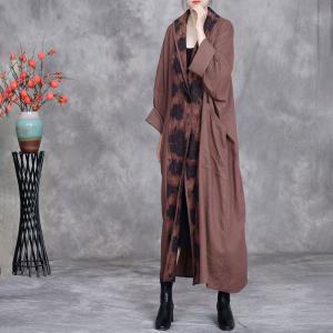 Oversized Coffee Printed Linen Cocoon Cardigan
