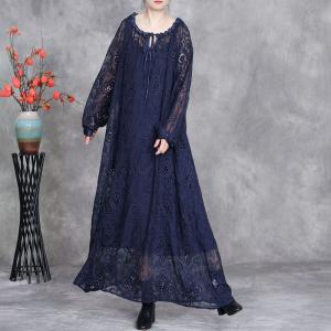 Lace Embroidery Sheer Maxi Boho Dress with A Camisole Dress