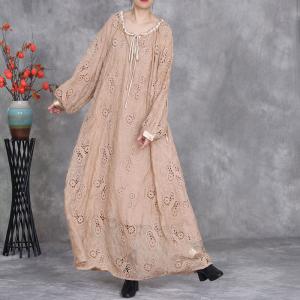 Lace Embroidery Sheer Maxi Boho Dress with A Camisole Dress