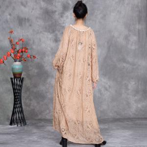 Lace Embroidery Sheer Maxi Boho Dress with A Camisole Dress