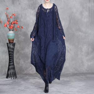 Lace Embroidery Sheer Maxi Boho Dress with A Camisole Dress