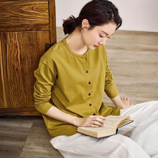 Long Sleeves Cotton Button Down T-shirt