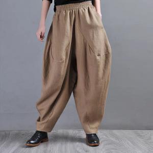Elastic Waist Cozy Linen Pants Womens Black Fisherman Pants