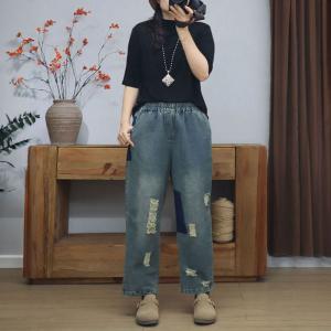 Blue Contrast Ripped Mom Jeans
