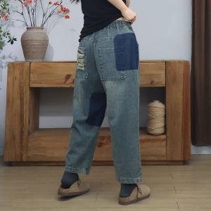 Blue Contrast Ripped Mom Jeans