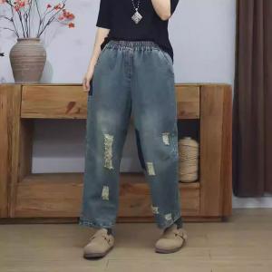 Blue Contrast Ripped Mom Jeans