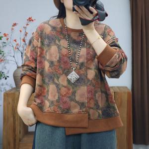 Rose Patterns Cotton Oversized Sweatshirt