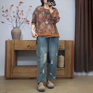 Rose Patterns Cotton Oversized Sweatshirt