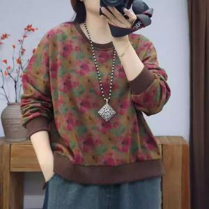 Casual Flowers Printed Cotton Hoodless Sweatshirt