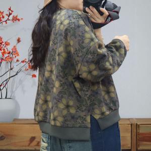 Casual Flowers Printed Cotton Hoodless Sweatshirt