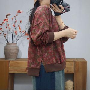 Casual Flowers Printed Cotton Hoodless Sweatshirt