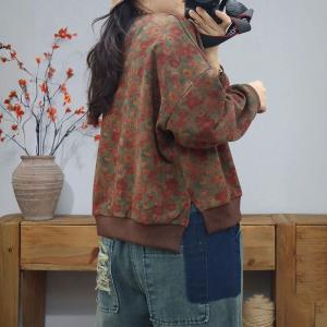Casual Flowers Printed Cotton Hoodless Sweatshirt