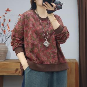 Casual Flowers Printed Cotton Hoodless Sweatshirt