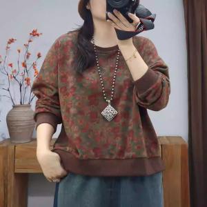 Casual Flowers Printed Cotton Hoodless Sweatshirt