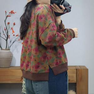 Casual Flowers Printed Cotton Hoodless Sweatshirt