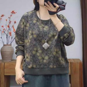 Casual Flowers Printed Cotton Hoodless Sweatshirt