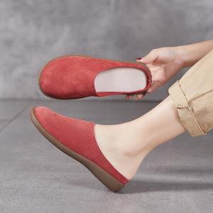 Round Toe Leather Beach Flat Slippers