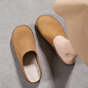 Round Toe Leather Beach Flat Slippers