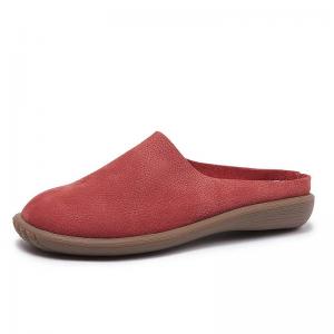 Round Toe Leather Beach Flat Slippers