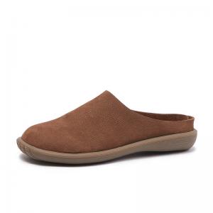 Round Toe Leather Beach Flat Slippers