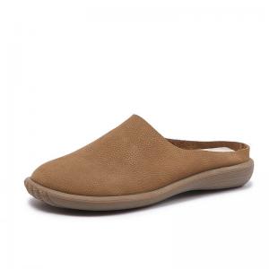 Round Toe Leather Beach Flat Slippers