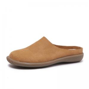 Round Toe Leather Beach Flat Slippers
