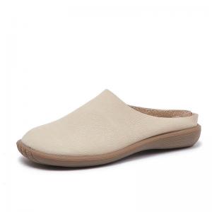 Round Toe Leather Beach Flat Slippers