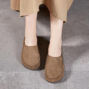 Granny Style Wide Toe Leather Work Comfy Shoes
