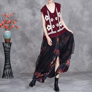 White Flowers Patchwork Kitting Flowing Vest Dress