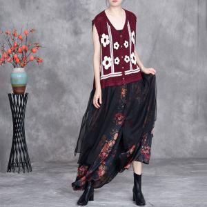 White Flowers Patchwork Kitting Flowing Vest Dress