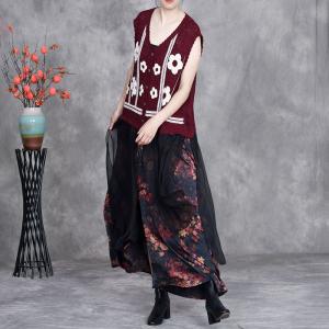 White Flowers Patchwork Kitting Flowing Vest Dress