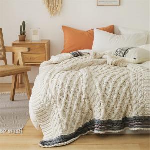 Beige and Gray Chunky Cable Knit Blanket