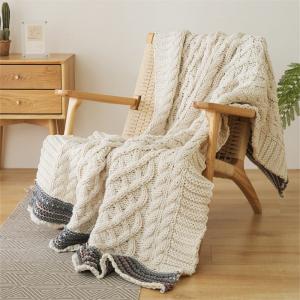 Beige and Gray Chunky Cable Knit Blanket