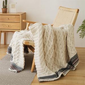 Beige and Gray Chunky Cable Knit Blanket