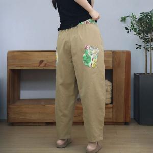 Colorful Printed Patchwork Cotton Ripped Tapered Pants