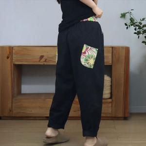 Colorful Printed Patchwork Cotton Ripped Tapered Pants