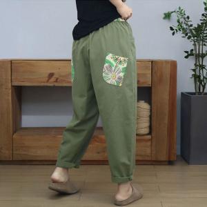 Colorful Printed Patchwork Cotton Ripped Tapered Pants