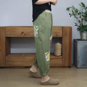 Colorful Printed Patchwork Cotton Ripped Tapered Pants