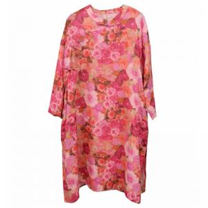 Chinese Collar Flowers Patterns Ramie Tunic Dress