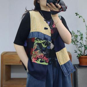 Frog Buttons Cotton Linen Folk Waistcoat