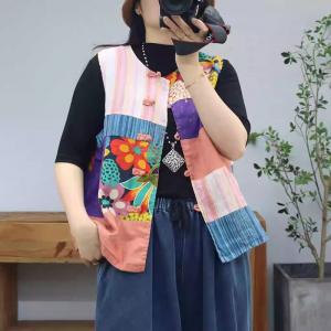 Frog Buttons Cotton Linen Folk Waistcoat
