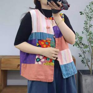 Frog Buttons Cotton Linen Folk Waistcoat