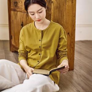 Long Sleeves Cotton Button Down T-shirt