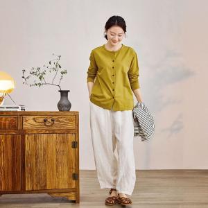 Long Sleeves Cotton Button Down T-shirt
