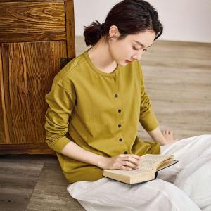 Long Sleeves Cotton Button Down T-shirt