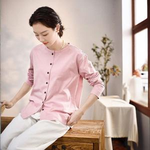 Cozy Casual Long Sleeves Cotton Pink T-shirt