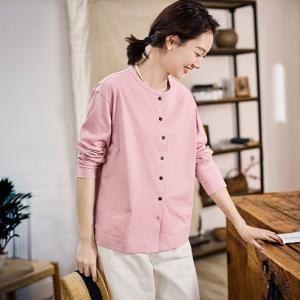 Cozy Casual Long Sleeves Cotton Pink T-shirt